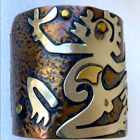 Casa Maya Mexico mixed metal hammered bracelet copper vintage - Picture 5 of 8